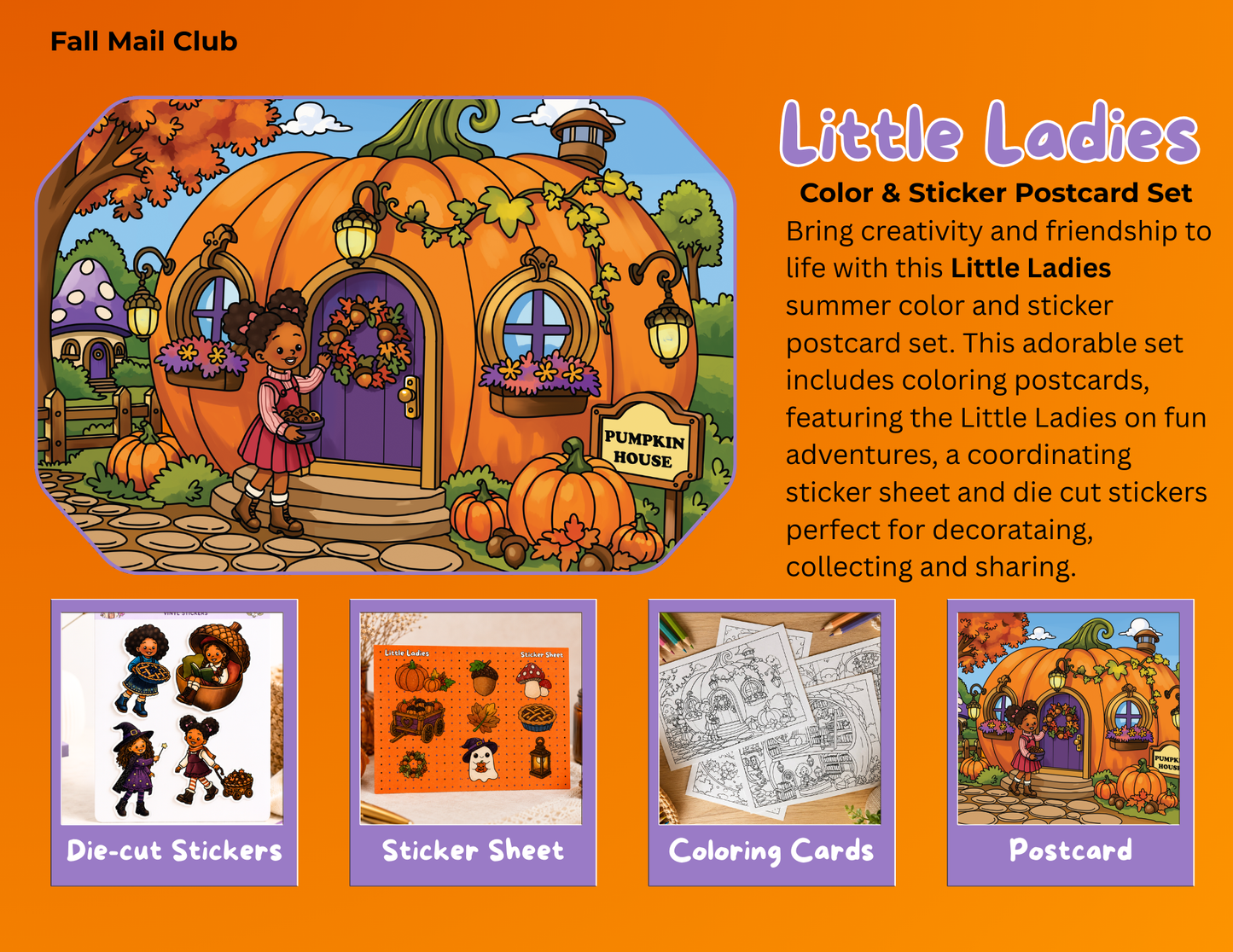 Little Ladies Postcard & Sticker Set - Fall Mail