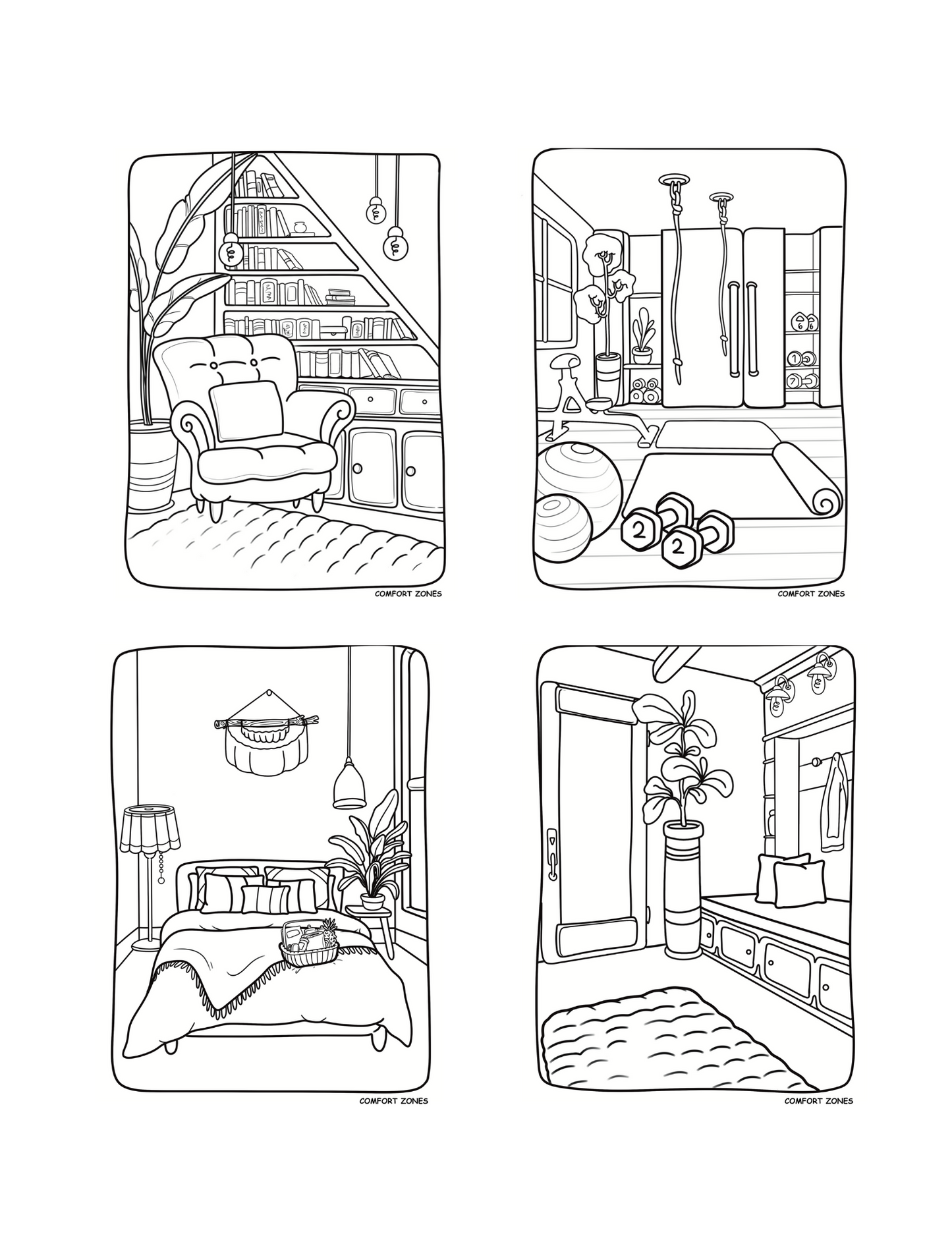 Comfort Zones: Relax and Unwind with Cozy Coloring Spaces