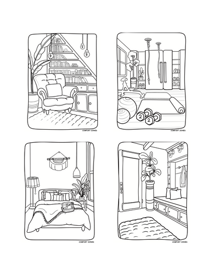 Comfort Zones: Relax and Unwind with Cozy Coloring Spaces